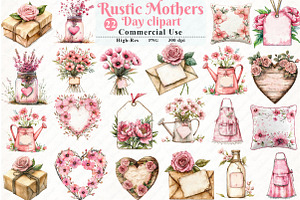 Rustic Mothers Day Clipart, an Illustration by Watercolor design