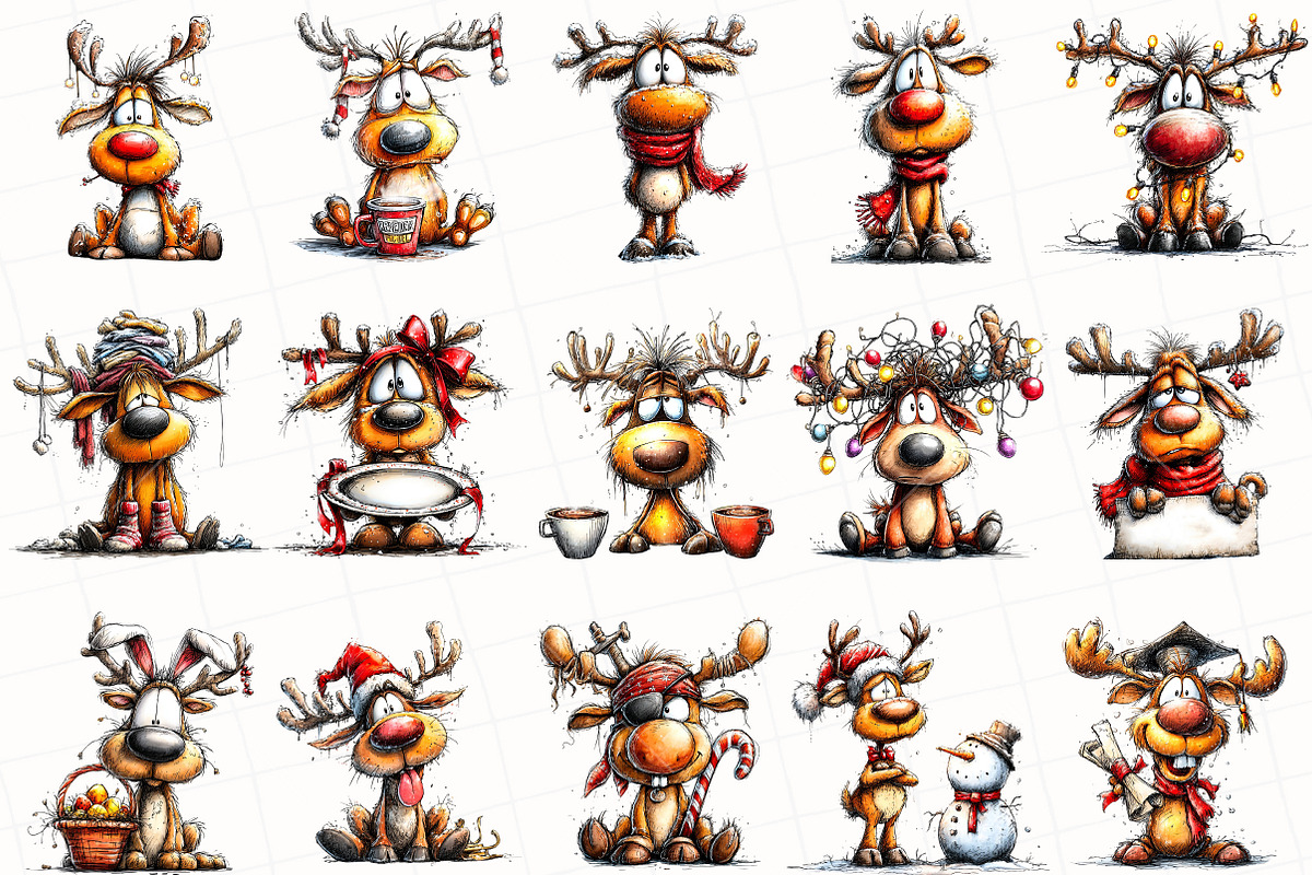 Quirky Christmas Reindeer Clipart, an Illustration by OK Design (Photo 3 of 6)