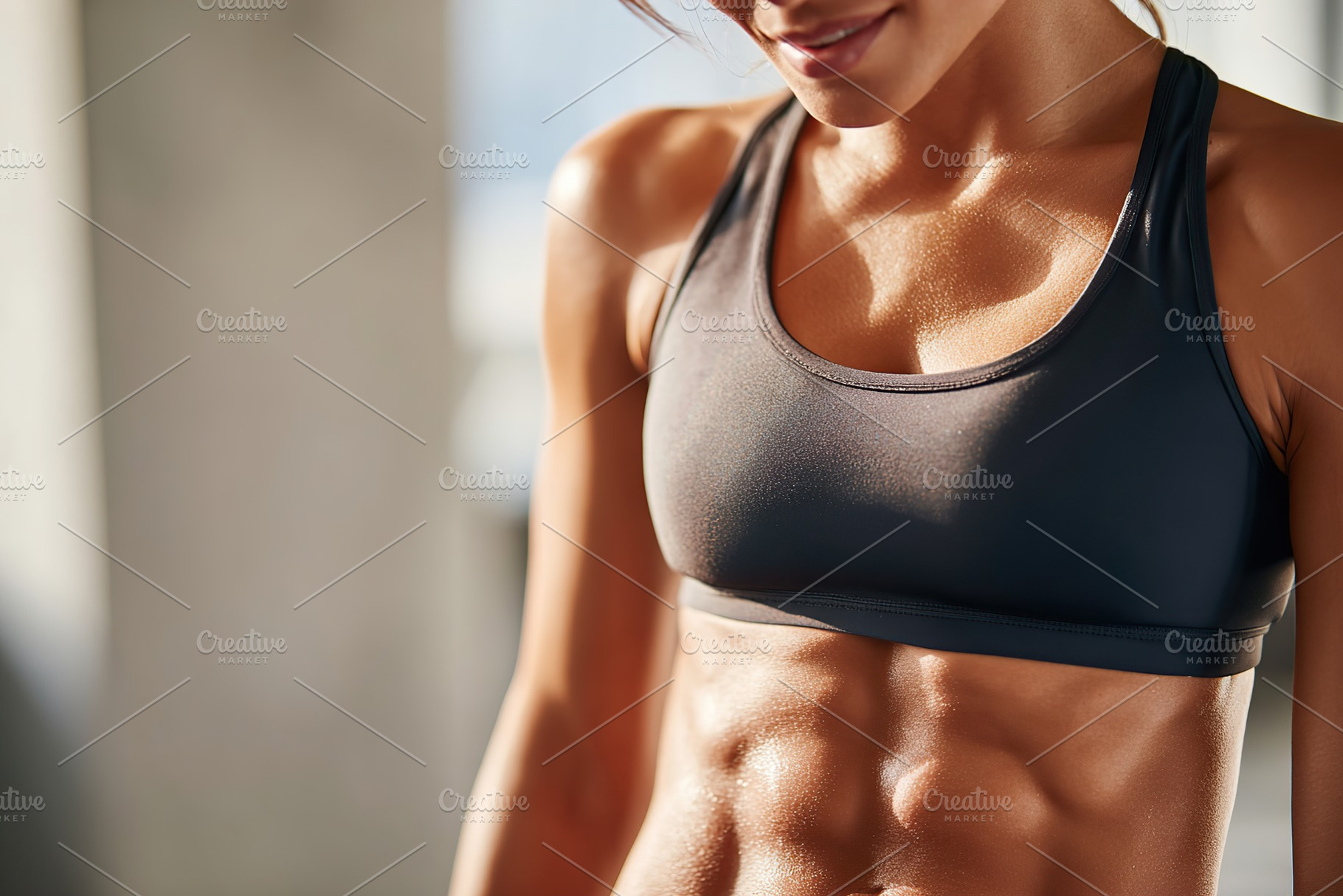 Fit young woman showcasing strength and dedication in a dynamic workout environ, a Sports & Recreation Photo by AlyaAnd