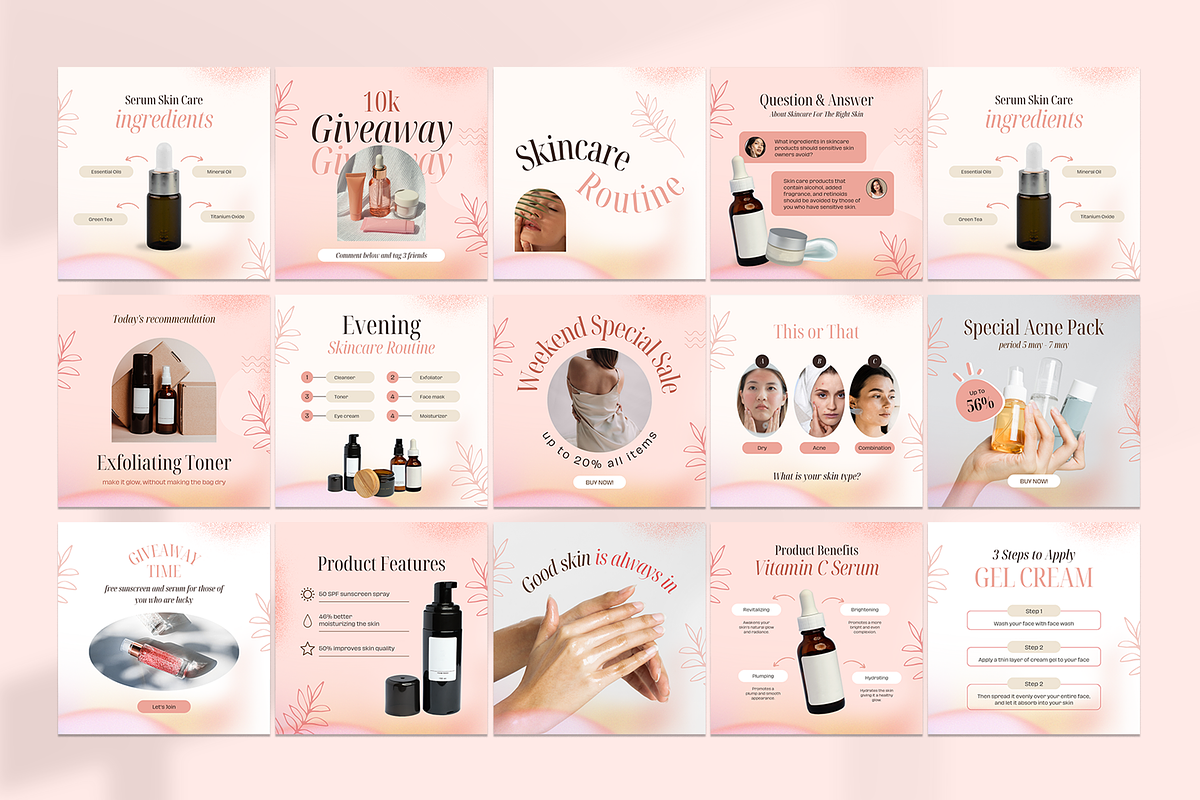 Skincare Instagram Canva Template, a Social Media Template by Azruca (Photo 3 of 10)