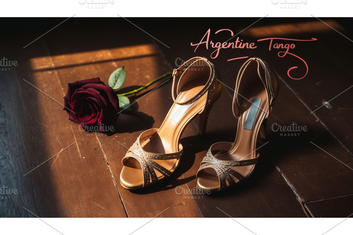 Elegant tango shoes and a red rose, an Illustration by tilialucida