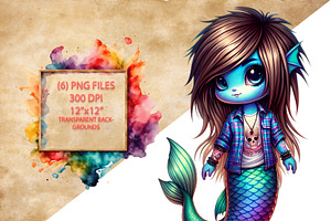 Cute Emo Mermaid Clipart Set