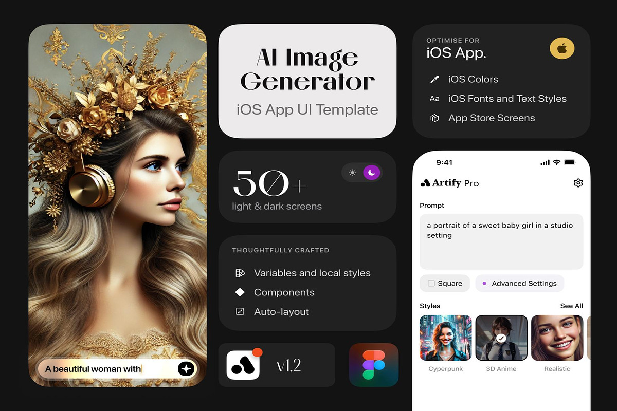 Artify AI Image Generator iOS UI Kit, an UI Kit Template by Creative Perspective (Photo 1 of 6)