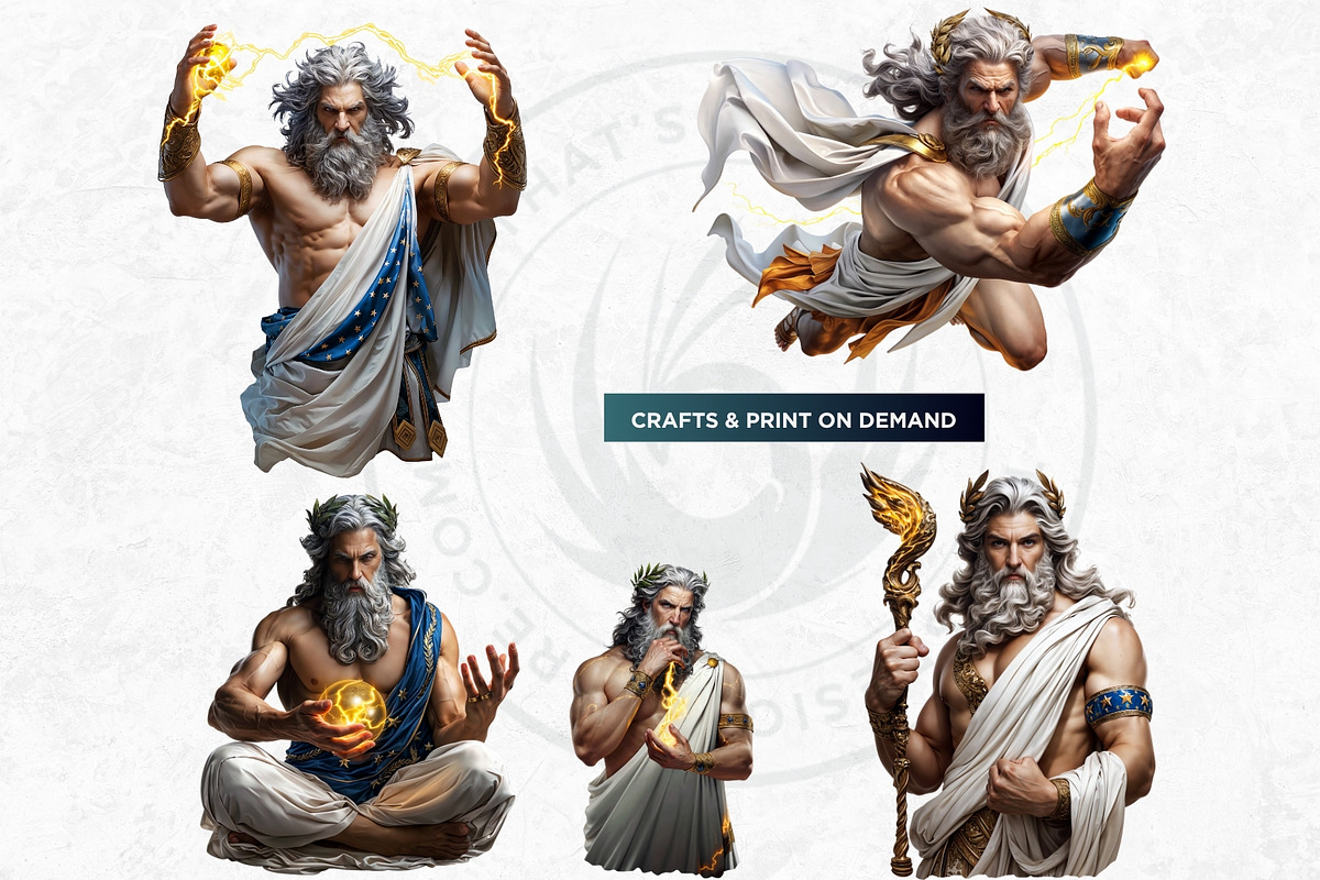 Zeus Greek god clipart Set, a Person Illustration by ThatsDesignArt (Photo 6 of 10)