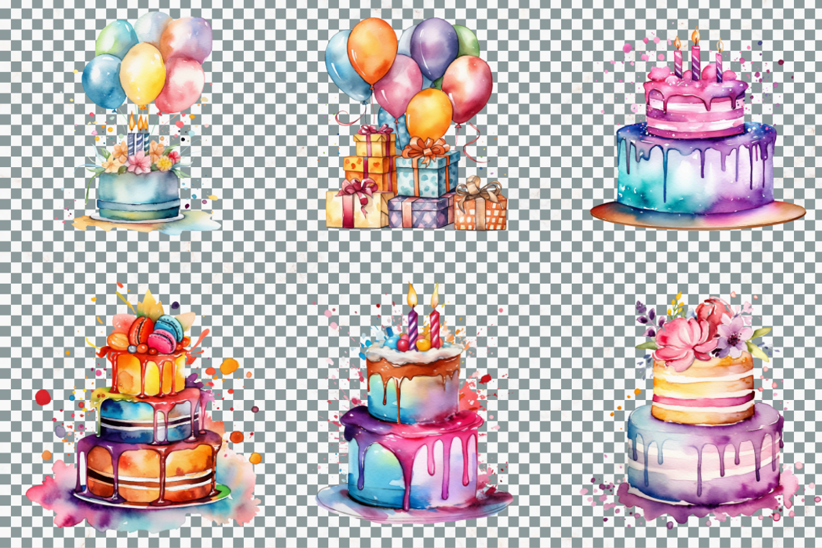 Watercolor Birthday Clipart Bundle, an Illustration by Mash Mash Stickers (Photo 7 of 9)