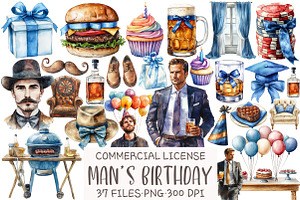 Man’s Birthday Clipart, an Illustration by OK Design
