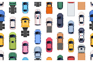 Seamless pattern with cars and truck, a Pattern Graphic by Yayasya
