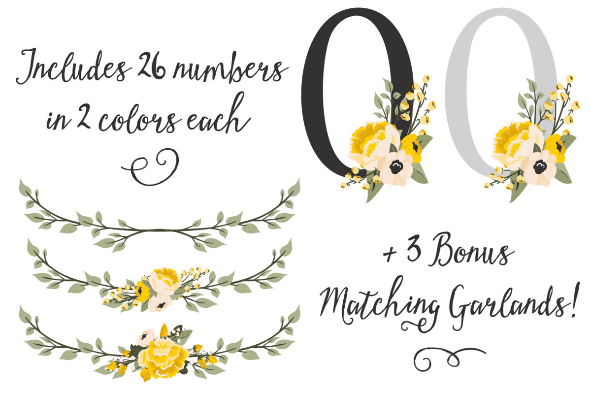 Sunshine Yellow Floral Numbers, an Illustration by Amanda Ilkov (Photo 3 of 5)