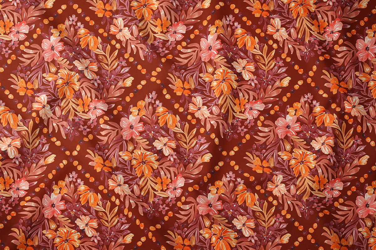 Watercolor Fall Floral Grid Pattern, a Pattern Graphic by SirenaArt (Photo 4 of 12)