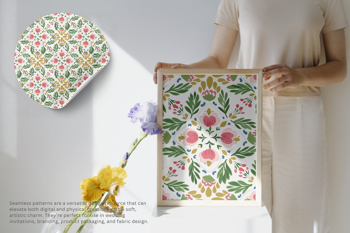 folk floral tile seamless pattern, a Pattern Graphic by Pink Studio Art (Photo 4 of 5)