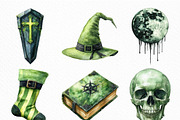Black Green Halloween Clipart Bundle, an Illustration by Craft Nest (Thumbnail 4 of 6)