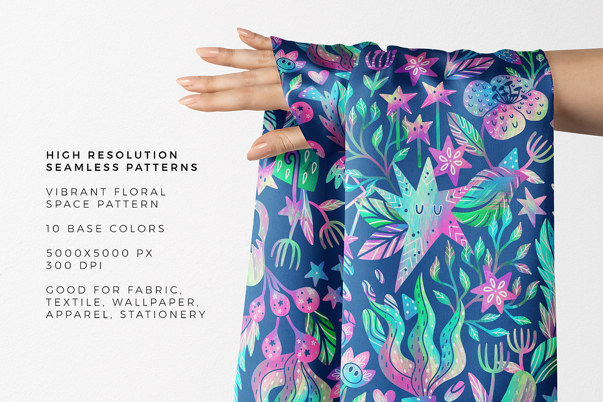 Vibrant Floral Space Pattern, a Pattern Graphic by Velliniki (Photo 4 of 10)