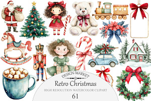 Retro Christmas Clipart Bundle, an Illustration by Design Market