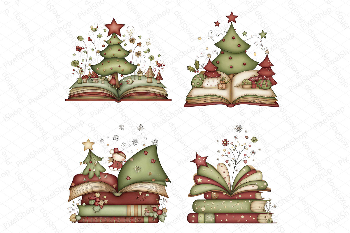 Whimsical Christmas Books Clipart, an Illustration by DreamPrint404 (Photo 4 of 6)