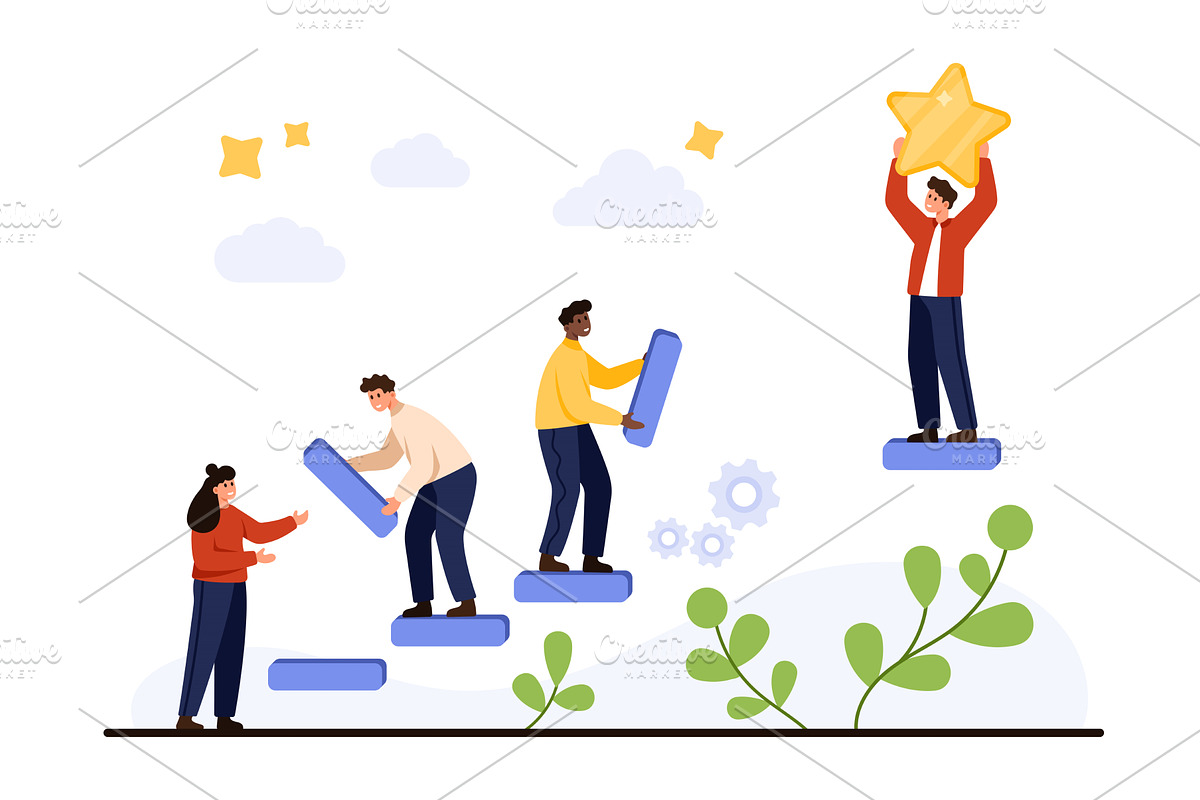 Teamwork Success Growth Leadership, a Finance Illustration by Flashvector