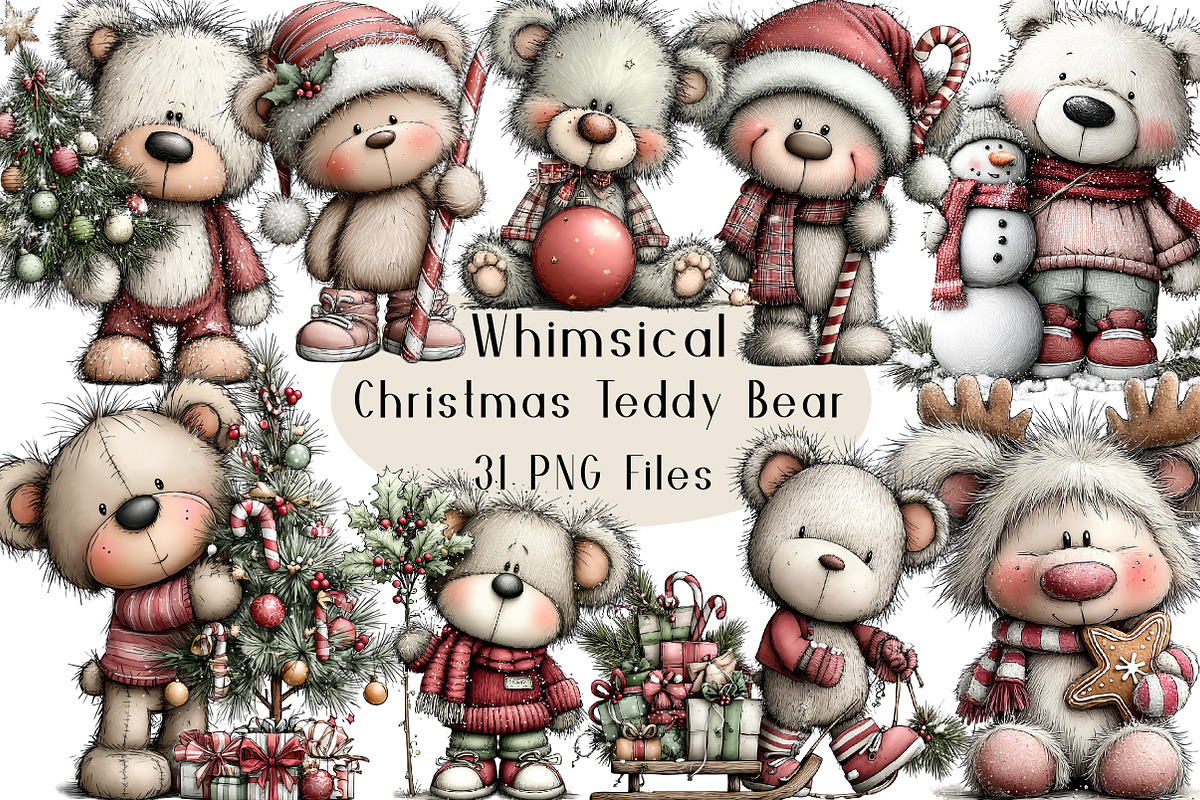 Whimsical Christmas Teddy Bear PNG, an Animal Illustration by Creative Art (Photo 1 of 6)