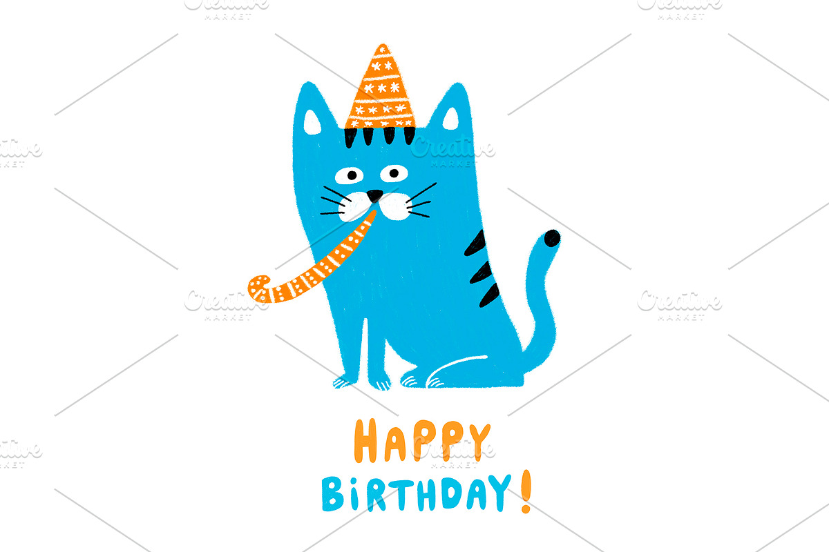 Happy Birthday Cat!, an Animal Illustration by Irene Loal (Photo 1 of 2)