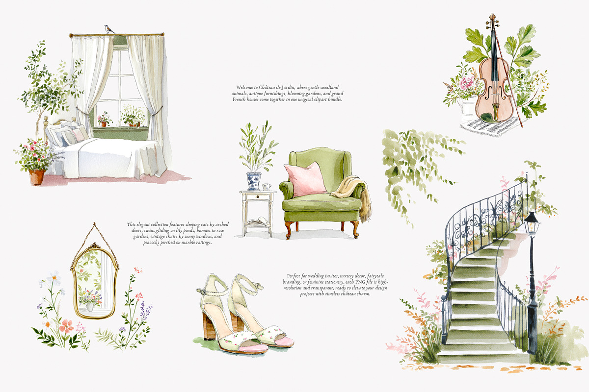 cottagecore graphics chateau decor, a Decorative Illustration by Patishop Art (Photo 5 of 10)