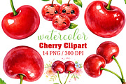 Watercolor Cherry Clipart Set PNG, an Illustration by Craft Nest (Thumbnail 1 of 5)