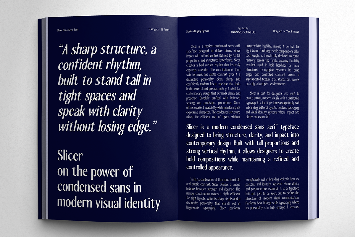 Slicer – Modern Condensed Sans Serif, a Sans Serif Font by roomspace creative lab (Photo 7 of 12)