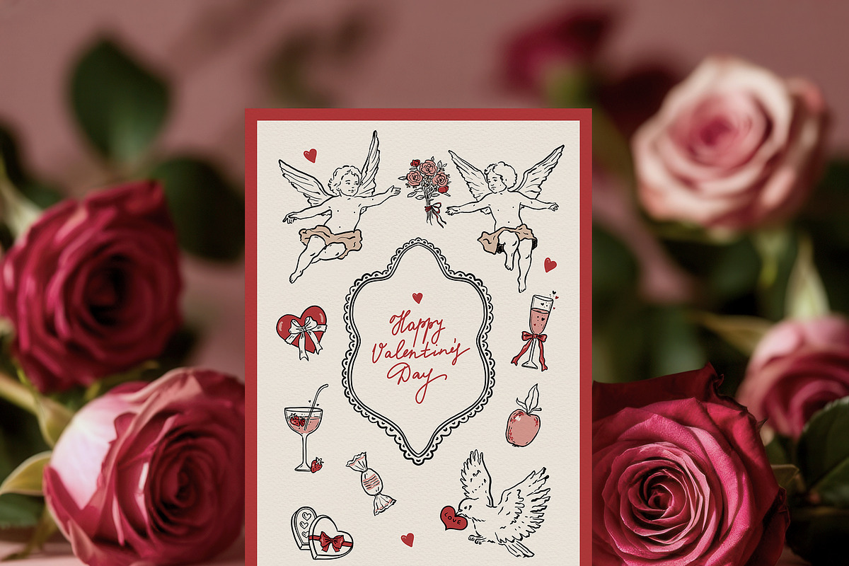 BE MY VALENTINE romantic line art, a Decorative Illustration by long summer (Photo 2 of 14)