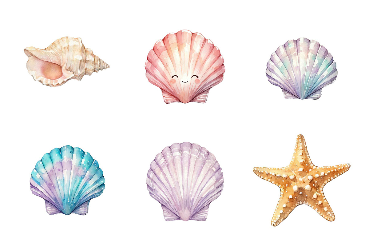 Whimsical Summer Seashell Clipart, an Illustration by DreamPrint404 (Photo 4 of 6)
