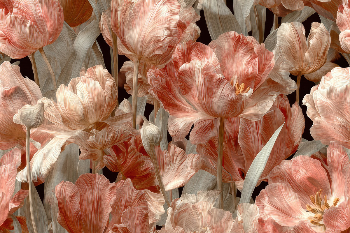 Peachy Tulip Floral Seamless Pattern, a Pattern Graphic by Virgo Studio