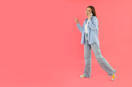 Concept of people, young woman on pink background, a Person Photo by AtlasStudio PRO