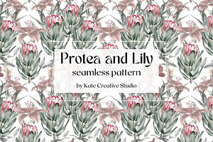 Watercolor flower pattern Protea