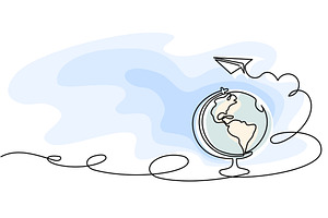 Globe, paper plane sign. Back to, an Object Illustration by Valenty