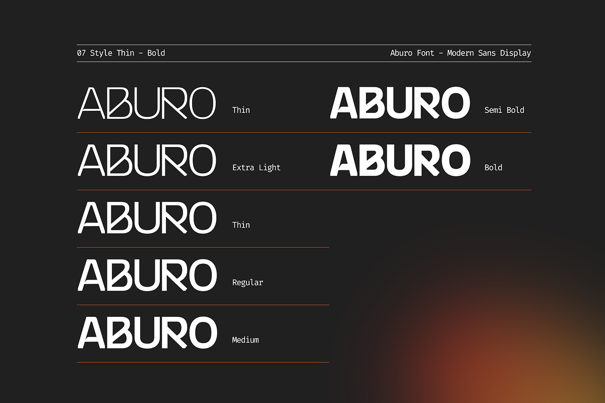 Aburo - Modern Logo Family Font, a Sans Serif Font by Nirmana Visual (Photo 4 of 8)