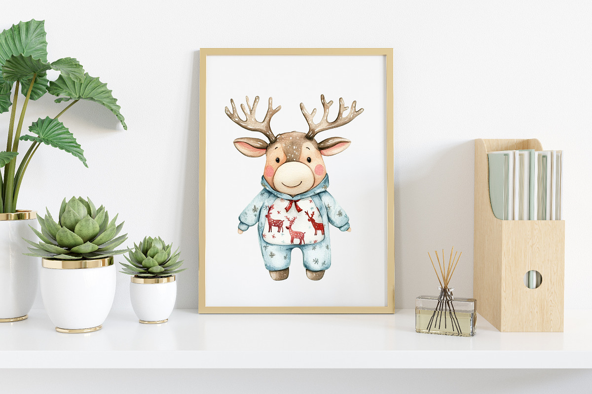 Kawaii Christmas Moose Clipart, an Illustration by Canvas Craft (Photo 5 of 7)