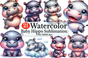 Adorable Baby Hippo Clipart, a Seasonal Illustration by Rose Art