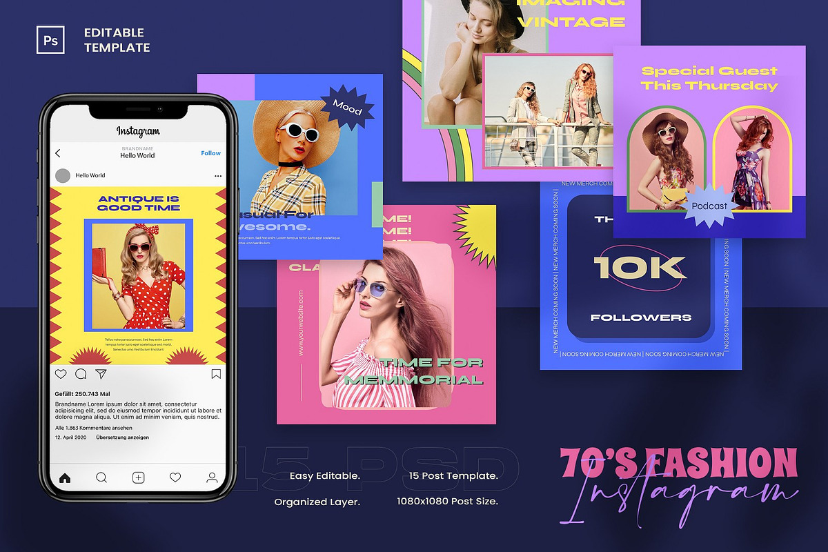 70's Fashion Social Media Template, a Social Media Template by Annora Studio (Photo 1 of 8)