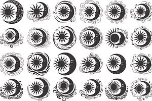 sun and moon surrounded by flowing, an Illustration by Amazin_art