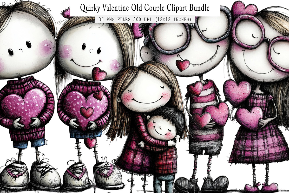 Quirky Valentine Old Couple Clipart, an Illustration by SinaCreation (Photo 1 of 7)