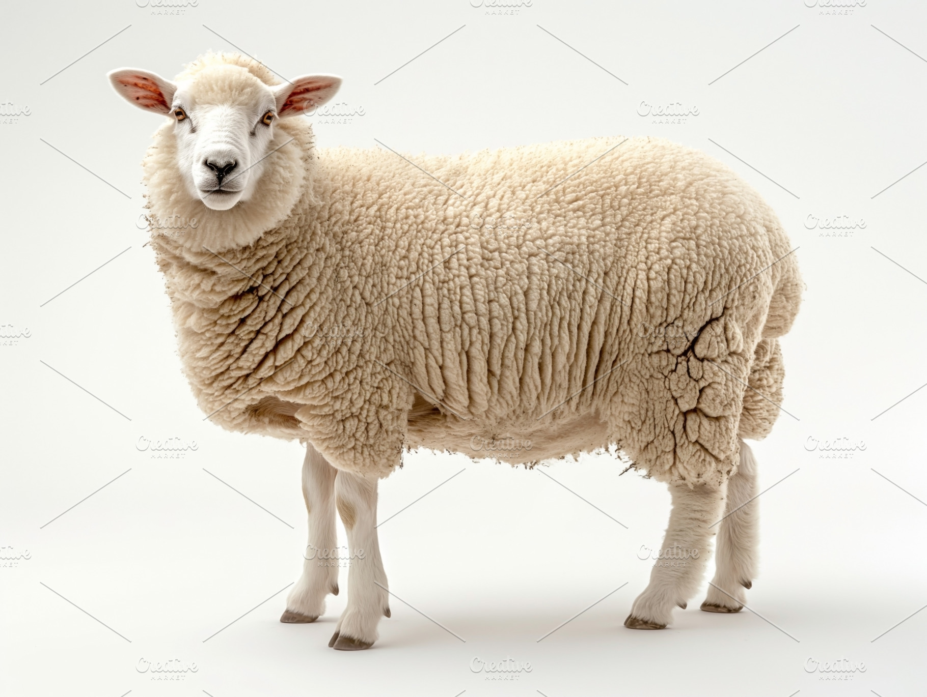 A fluffy white sheep standing gracefully against a neutral background, showcasi, an Animal Photo by ImageMir