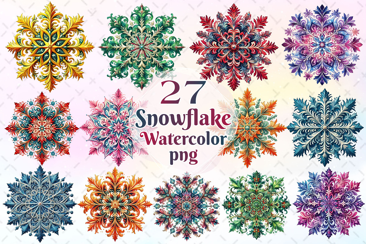 Watercolor Snowflake Clipart Bundle, a Work Illustration by Dream Creation (Photo 1 of 6)