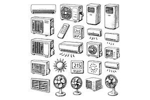 Air Conditioner Fan Icon Set, an Object Graphic by nikagraphic