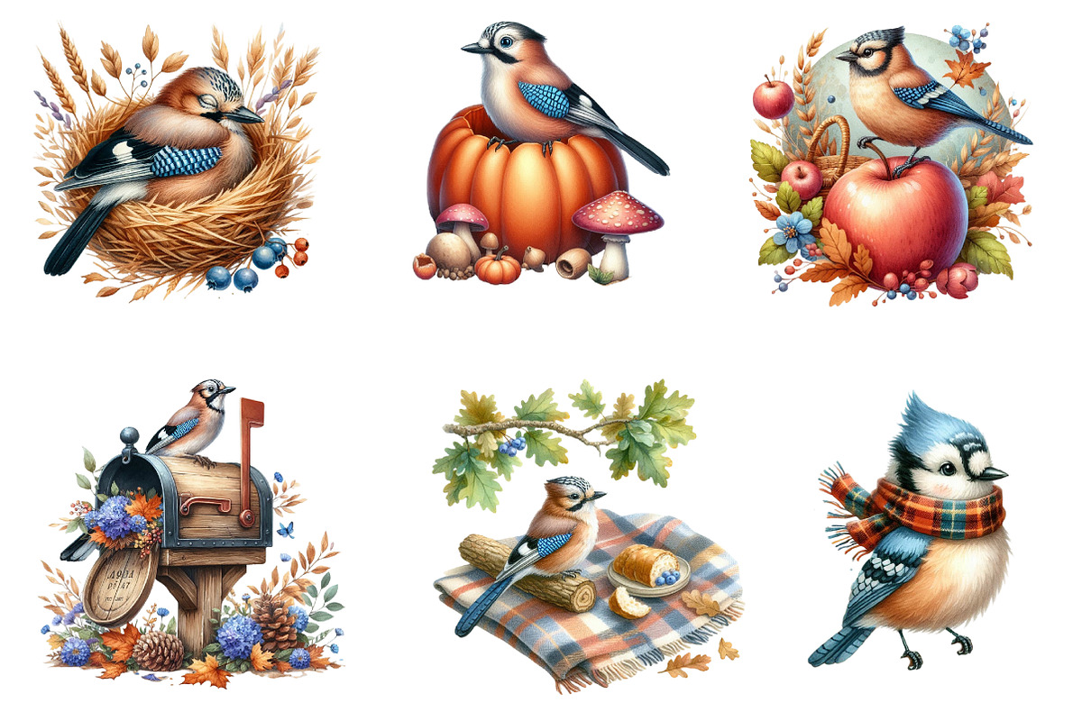 Cute Autumn Jay Birds Clipart, an Illustration by DreamArtGraphic (Photo 2 of 4)