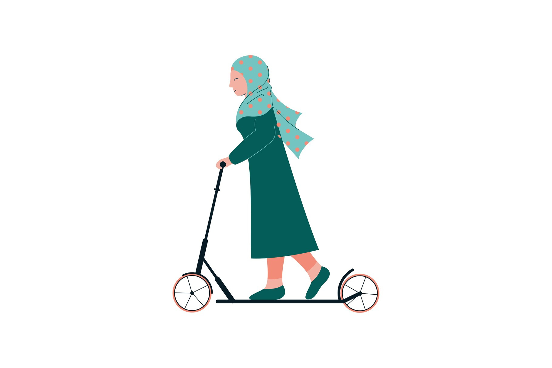 Muslim Woman in Hijab Riding Kick, a Person Illustration by TopVectors