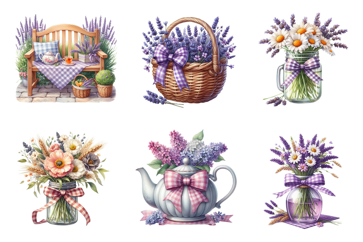 Spring Purple Gingham Clipart Bundle, an Illustration by CreationArt (Photo 3 of 5)