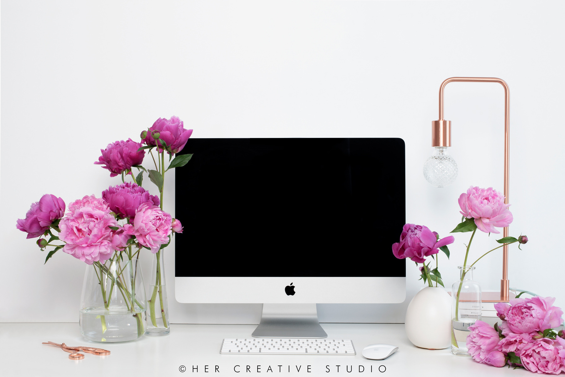 Pink Peonies Desktop Mockup, a Mockup by Her Creative Studio