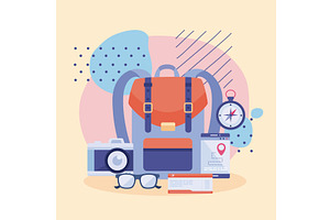 tarvelbag and travel icons, an Object Illustration by studiogstock