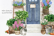 Watercolor spring front door clipart, an Object Illustration by yana.fefelova (Thumbnail 3 of 4)