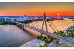 The moskovskyi bridge across the dnieper in kiev ukraine containing kiev, a Transportation Photo by Leonid Andronov