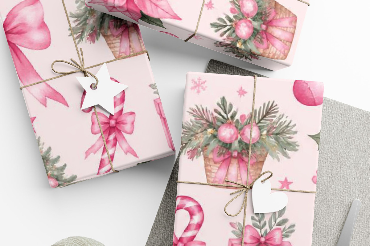 Pink Christmas Tree Seamless Pattern, a Pattern Graphic by elfy creative (Photo 2 of 4)