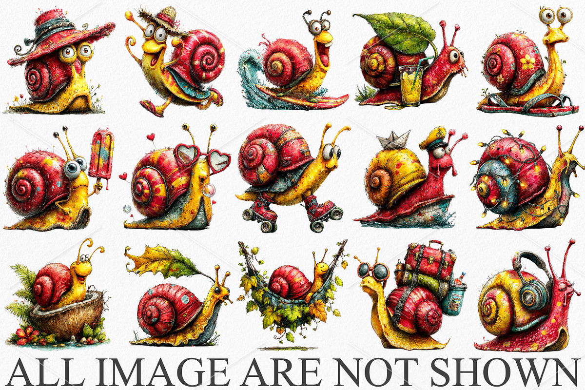 Funny Summer Snail Clipart Bundle, an Illustration by Canvas Craft (Photo 3 of 7)