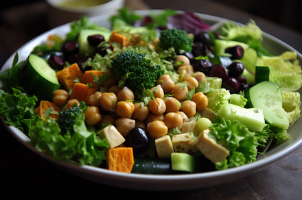 Fresh healthy salad with chickpea, a Photo by Grafvision photography