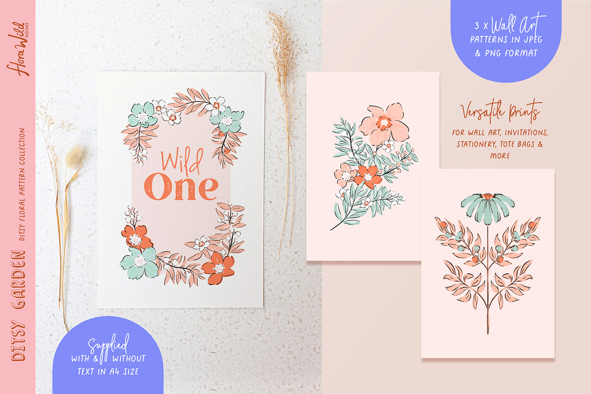 Retro floral patterns & wall art, a Pattern Graphic by Flora Wild Designs (Photo 4 of 5)